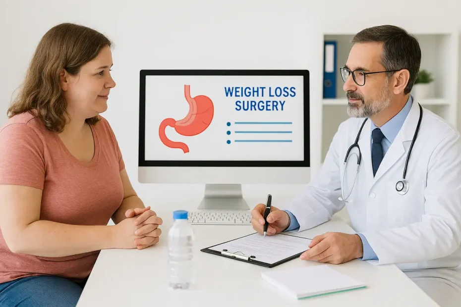 Consultation about cheapest weight loss surgery UK with doctor and patient in clinic.