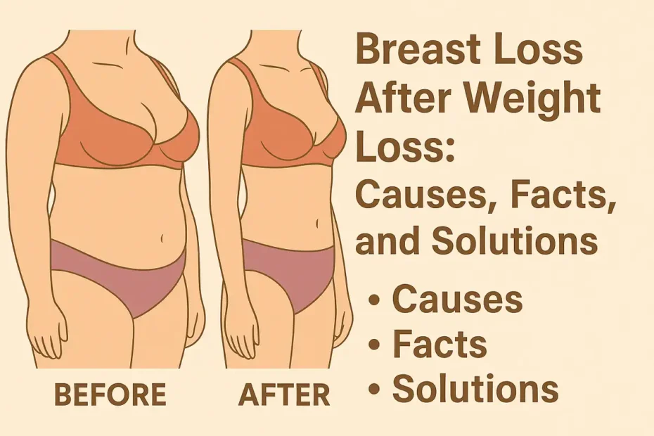 Breast loss after weight loss illustration showing before and after body changes.