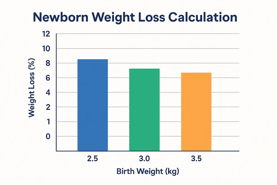 Chart showing newborn weight loss calculation for different birth weights.