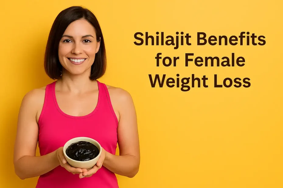 Woman holding a bowl of shilajit resin representing shilajit benefits for female weight loss.